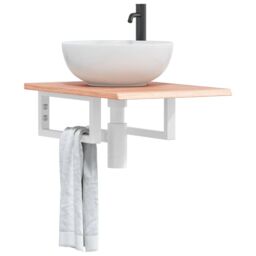 Berkfield Home Basin Shelf Wall Mounted Steel & Solid Wood Oak in Brown - thumbnail 1