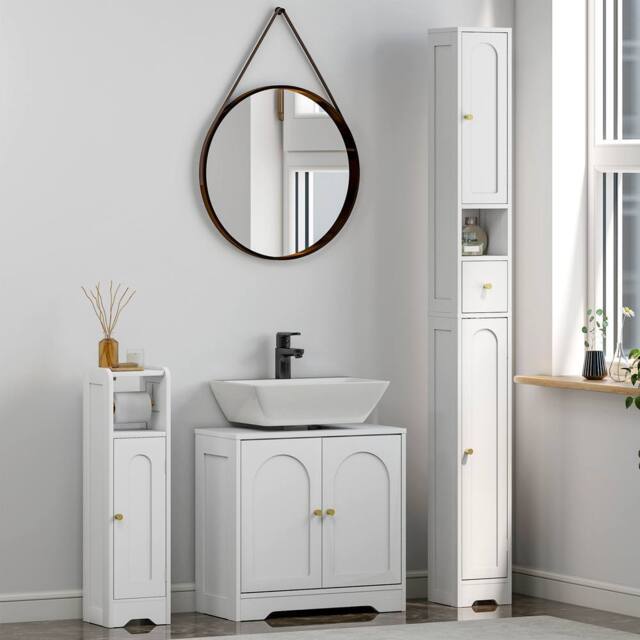 HOMCOM 3pc Bathroom Furniture Cabinet Storage Set Under Sink & Tallboy White - image 1