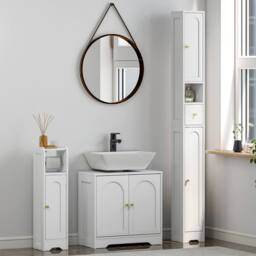HOMCOM 3pc Bathroom Furniture Cabinet Storage Set Under Sink & Tallboy White - thumbnail 1