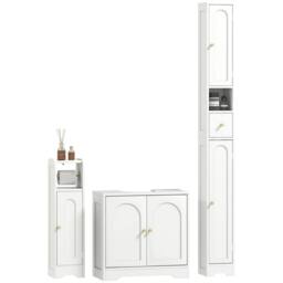 HOMCOM 3pc Bathroom Furniture Cabinet Storage Set Under Sink & Tallboy White - thumbnail 2