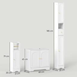 HOMCOM 3pc Bathroom Furniture Cabinet Storage Set Under Sink & Tallboy White - thumbnail 3
