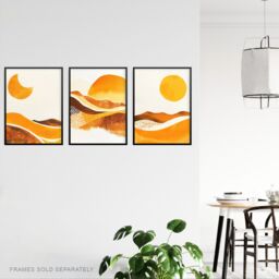 "Artery8 Set of 3 Abstract Amber Mountain Landscape Moon 12X16"" Wall Art Prints in Orange - Size: W12"" x H16""" - thumbnail 3