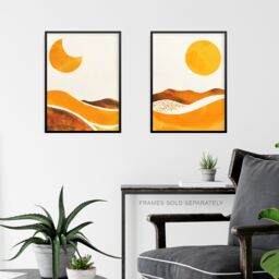 "Artery8 Set of 3 Abstract Amber Mountain Landscape Moon 12X16"" Wall Art Prints in Orange - Size: W12"" x H16""" - thumbnail 6