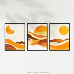 "Artery8 Set of 3 Abstract Amber Mountain Landscape Moon 12X16"" Wall Art Prints in Orange - Size: W12"" x H16""" - thumbnail 5