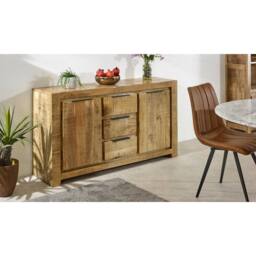 Indian Hub Surrey Large Sideboard 2 Door 3 Drawer - Solid Mango Wood in Brown - thumbnail 1