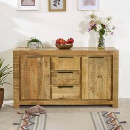Indian Hub Surrey Large Sideboard 2 Door 3 Drawer - Solid Mango Wood in Brown - thumbnail 9