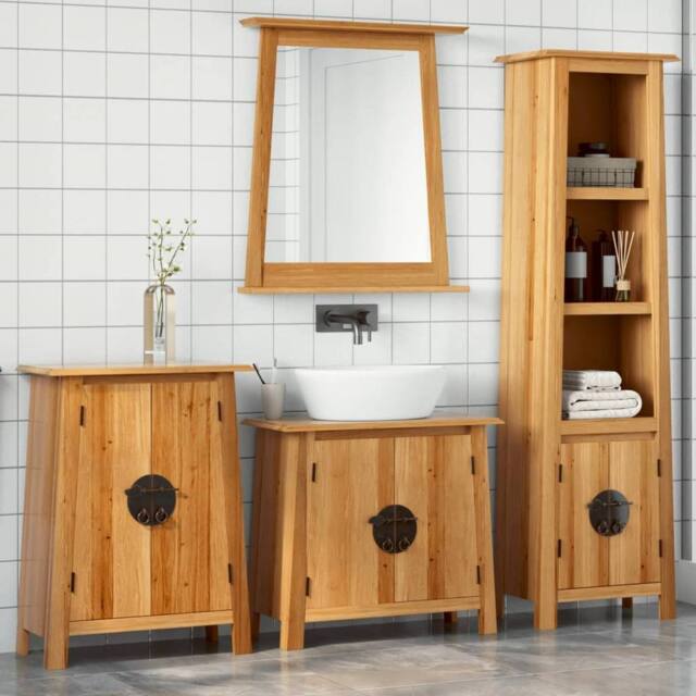 Berkfield Home 4 Piece Bathroom Furniture Set Solid Wood Pine in Brown - image 1