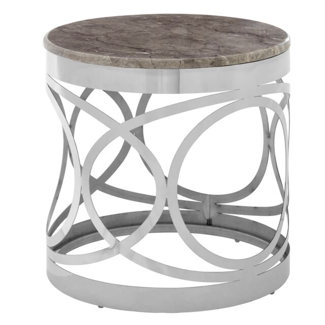 Orsina Decent Marble Side Table For Dinning Room, Elegant Decorative Bedside Table, Stylish Small Round Sidetable in Silver - image 1