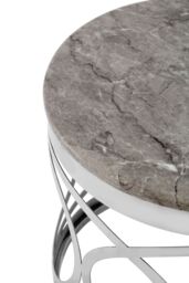 Orsina Decent Marble Side Table For Dinning Room, Elegant Decorative Bedside Table, Stylish Small Round Sidetable in Silver - thumbnail 3