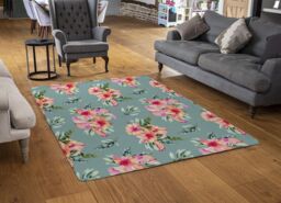 Benjamin Tate Design Pink Flowers Rug in Natural - Size: Large - thumbnail 2