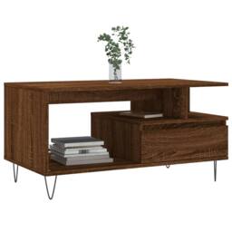 Berkfield Home Coffee Table Brown Oak 90x49x45 cm Engineered Wood - Size: 90 x 49 x 45 cm - thumbnail 3