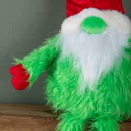 Samuel Alexander 35cm Soft Green Fur Christmas Sitting Gronk Decoration with Santa Hat - thumbnail 7