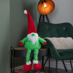 Samuel Alexander 35cm Soft Green Fur Christmas Sitting Gronk Decoration with Santa Hat - thumbnail 2