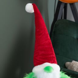 Samuel Alexander 35cm Soft Green Fur Christmas Sitting Gronk Decoration with Santa Hat - thumbnail 3