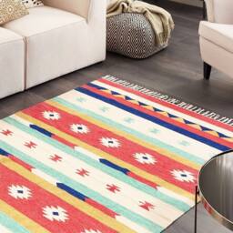 Wyld and Coco Klim Handwoven Multicolour Cotton Rug 140 x 200 cm Tasselled Ends - Size: 140 cm x 200 cm