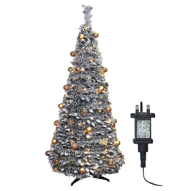 mysmartbuy Pre-Lit Pop Up Frosted Christmas Tree with Assorted Gold Baubles & Warm White LED Lights - Size: 7ft