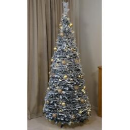 mysmartbuy Pre-Lit Pop Up Frosted Christmas Tree with Assorted Gold Baubles & Warm White LED Lights - Size: 7ft - thumbnail 3