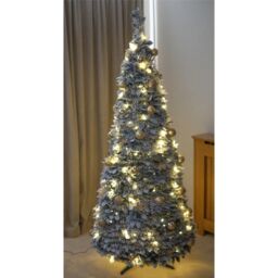 mysmartbuy Pre-Lit Pop Up Frosted Christmas Tree with Assorted Gold Baubles & Warm White LED Lights - Size: 7ft - thumbnail 4