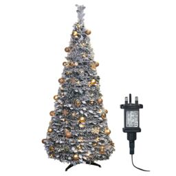mysmartbuy Pre-Lit Pop Up Frosted Christmas Tree with Assorted Gold Baubles & Warm White LED Lights - Size: 7ft - thumbnail 1