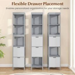 Costway Bathroom Storage Cabinet Narrow Floor Cabinet w/2 Drawers & 3 Shelves in Grey - thumbnail 8