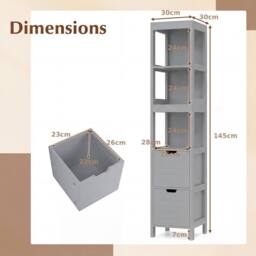 Costway Bathroom Storage Cabinet Narrow Floor Cabinet w/2 Drawers & 3 Shelves in Grey - thumbnail 2