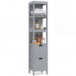 Costway Bathroom Storage Cabinet Narrow Floor Cabinet w/2 Drawers & 3 Shelves in Grey - thumbnail 1