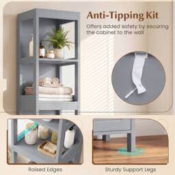 Costway Bathroom Storage Cabinet Narrow Floor Cabinet w/2 Drawers & 3 Shelves in Grey - thumbnail 6