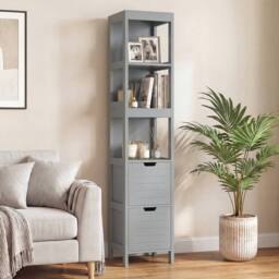 Costway Bathroom Storage Cabinet Narrow Floor Cabinet w/2 Drawers & 3 Shelves in Grey - thumbnail 4