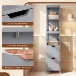 Costway Bathroom Storage Cabinet Narrow Floor Cabinet w/2 Drawers & 3 Shelves in Grey - thumbnail 7