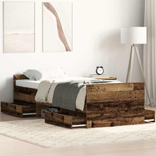 Berkfield Home Bed Frame without Mattress Old Wood 100x200cm Engineered Wood in Brown - Size: 100x200 cm - image 1