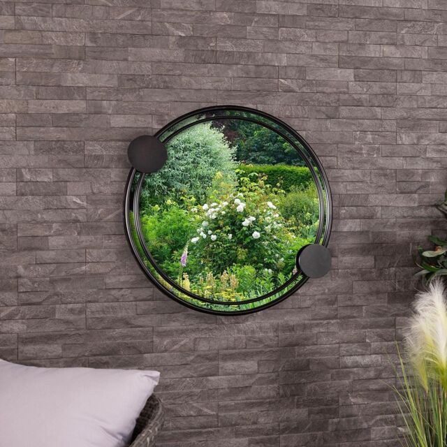 Charles Bentley Warsaw Round Garden Mirror Weather Resistant in Black - image 1