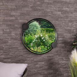 Charles Bentley Warsaw Round Garden Mirror Weather Resistant in Black - thumbnail 1