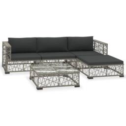 Berkfield Home 5 Piece Garden Lounge Set with Cushions Poly Rattan Grey - thumbnail 2