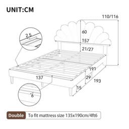 Rolipo 4ft6 Double Upholstered Velvet Bed Frame with Adjustable Headboard in Beige - thumbnail 8