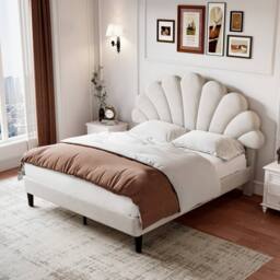 Rolipo 4ft6 Double Upholstered Velvet Bed Frame with Adjustable Headboard in Beige - thumbnail 3