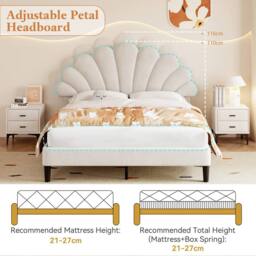 Rolipo 4ft6 Double Upholstered Velvet Bed Frame with Adjustable Headboard in Beige - thumbnail 7