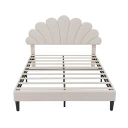 Rolipo 4ft6 Double Upholstered Velvet Bed Frame with Adjustable Headboard in Beige - thumbnail 9