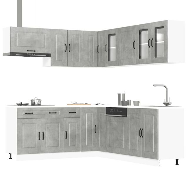 Berkfield Home 11 Piece Kitchen Cabinet Set Kalmar Concrete Grey Engineered Wood - image 1