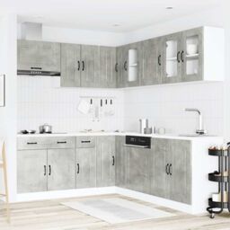 Berkfield Home 11 Piece Kitchen Cabinet Set Kalmar Concrete Grey Engineered Wood - thumbnail 3