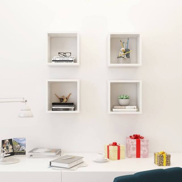 Berkfield Home Wall Cube Shelves 4 pcs White 26x15x26 cm - Size: 26 x 15 x 26 cm - image 1