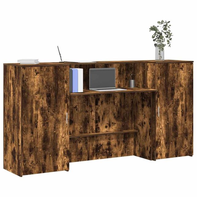 Berkfield Home Reception Desk Smoked Oak 200x50x103.5 cm Engineered Wood in Brown - image 1