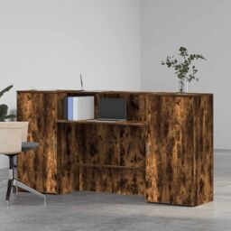 Berkfield Home Reception Desk Smoked Oak 200x50x103.5 cm Engineered Wood in Brown - thumbnail 3