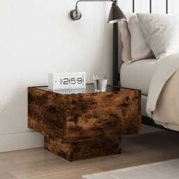 Berkfield Home Bedside Table with Infinity LED Smoked Oak 40x40x30 cm in Brown - Size: 40 x 40 x 30 cm - thumbnail 4