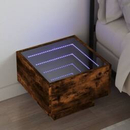 Berkfield Home Bedside Table with Infinity LED Smoked Oak 40x40x30 cm in Brown - Size: 40 x 40 x 30 cm - thumbnail 2