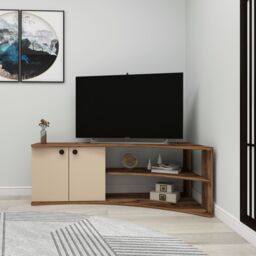 "Destina Home Termera Corner TV Stand Reversible Entertainment Center for 60"" TVs in Light Brown - Size: 1 Pack" - thumbnail 4