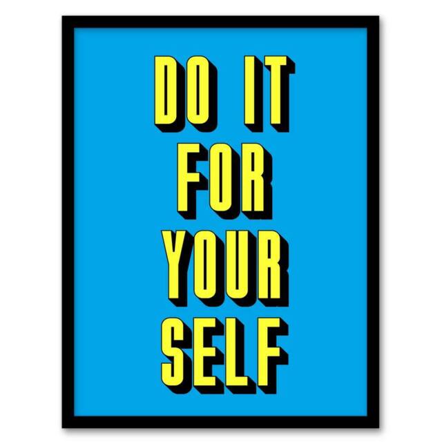 Artery8 Do It For Yourself Retro Yellow Blue Bold Simple Framed Wall Art Print - Size: A4 - image 1