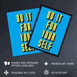Artery8 Do It For Yourself Retro Yellow Blue Bold Simple Framed Wall Art Print - Size: A4 - thumbnail 2