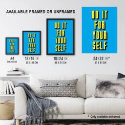 Artery8 Do It For Yourself Retro Yellow Blue Bold Simple Framed Wall Art Print - Size: A4 - thumbnail 3