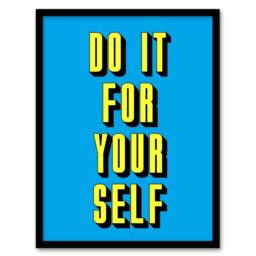 Artery8 Do It For Yourself Retro Yellow Blue Bold Simple Framed Wall Art Print - Size: A4 - thumbnail 1
