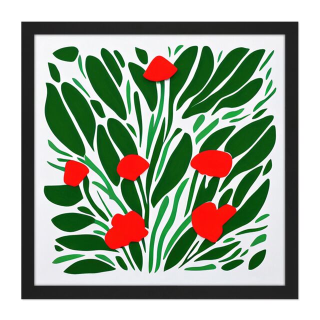 "Artery8 Wall Art Print Abstract Red Flowers Flamingo Floral Bouquet Square Framed Picture 16X16 Inch in Black - Size: W16"" x H16""" - image 1